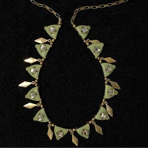 Vintage 1950’s Pale Lime Green Thermoset + Clear Rhinestone Gold-Tone Necklace